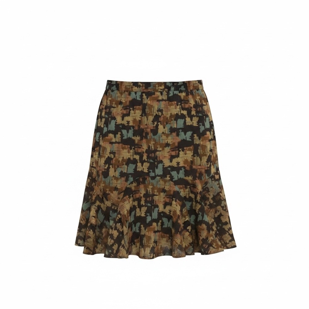 Ruby Rd. Petite Abstract Print Flounce Hem Pull On Skirt Brown Multi 8P